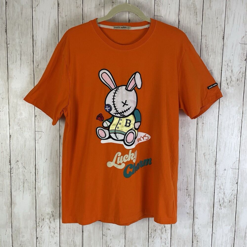 BKYS Lucky Charm Orange Embroidered Bunny T-Shirt Men's Size Medium